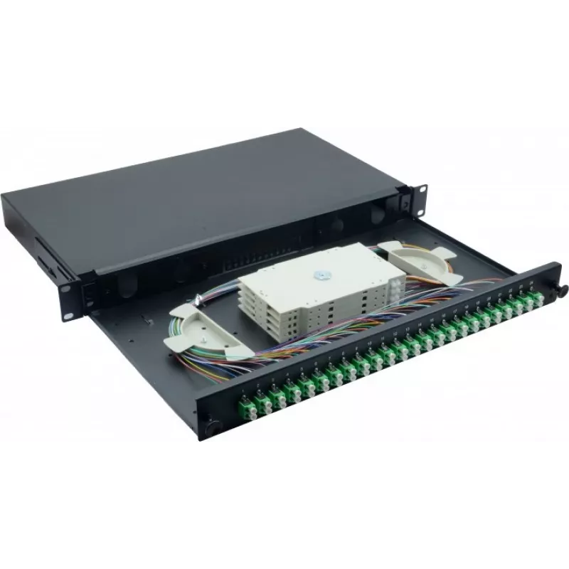 Helos 375555 caixa de emendas de fibra ótica de 19", 24x LC/APC Duplex OS2, pronta para emenda, preto