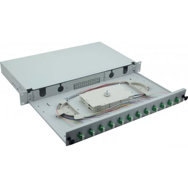 Helos 375552 caixa de emendas de fibra ótica de 19", 12x LC/APC Duplex OS2, pronta para emenda, cinzento