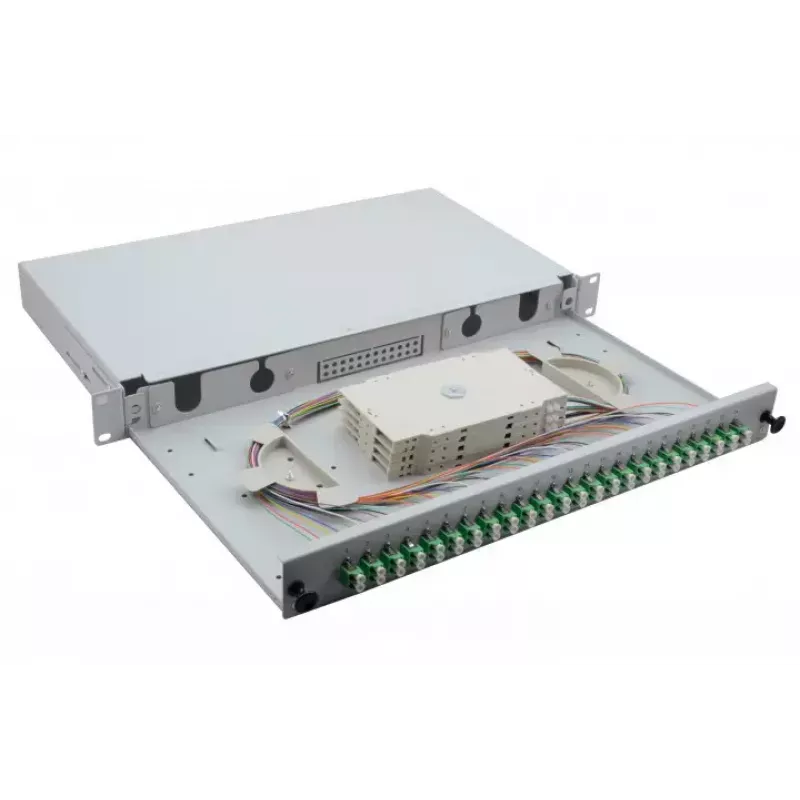 Helos 375554 caixa de emendas de fibra ótica de 19", 24x LC/APC Duplex OS2, pronta para emenda, cinzento
