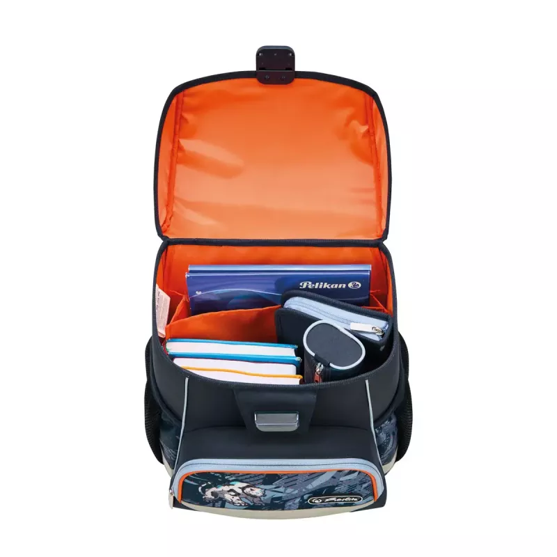 Conjunto de mochila escolar HERLITZ Loop Plus TechMech para rapaz — poliéster, composto por mochila escolar, saco de desporto, estojo, estojo de lápis