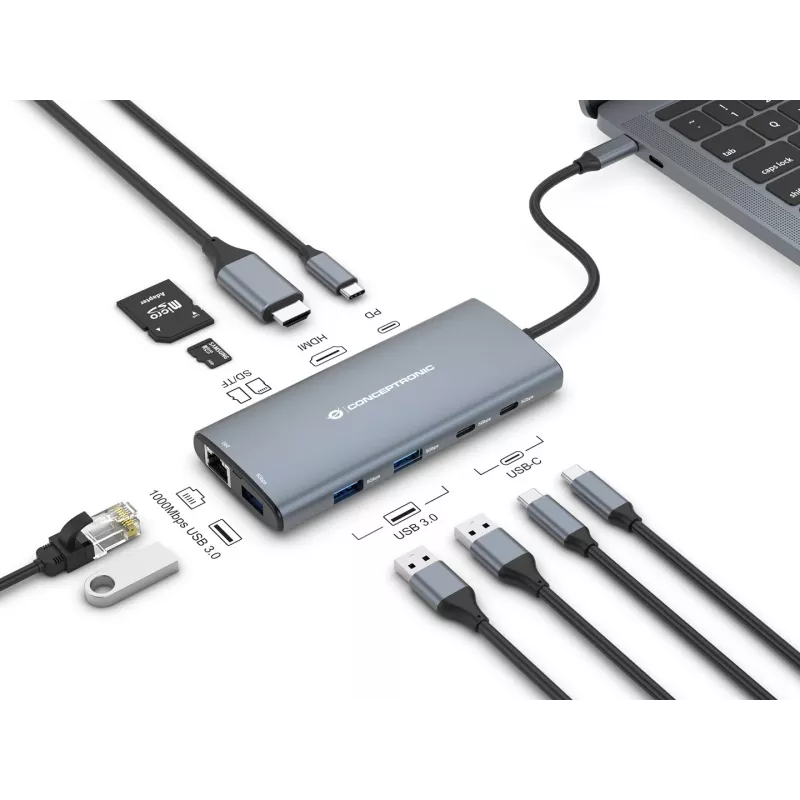 CONCEPTRONIC dock 10-1 USB-C->HDMI/2xUSB-C/3xUSB-A/+ 20cm gr