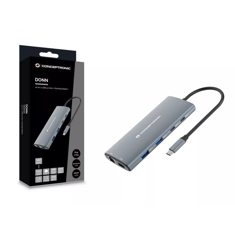 CONCEPTRONIC dock 10-1 USB-C->HDMI/2xUSB-C/3xUSB-A/+ 20cm gr