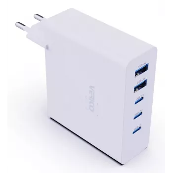 Carregador rápido Verico MOJO GaN 140W multi-porta USB-C e USB-A para portáteis, smartphones e tablets, branco