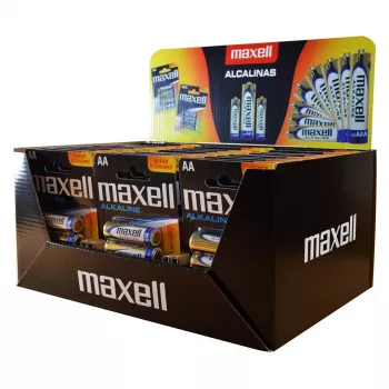Pilhas alcalinas MAXELL LR6 AA 1,5 V — pack de 4 (expositor com 30 blisters / 120 unidades)
