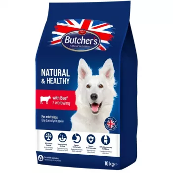 Ração seca para cães BUTCHER'S Natural & Healthy Dog with Beef – 10 kg, alimento completo para cães adultos