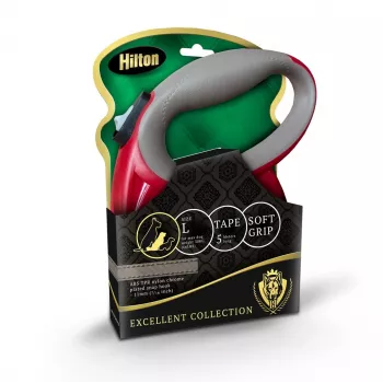 Treia retrátil para cães Hilton Smart Dog Tape L — 5 m, para cães até 30 kg, bordô-cinzento