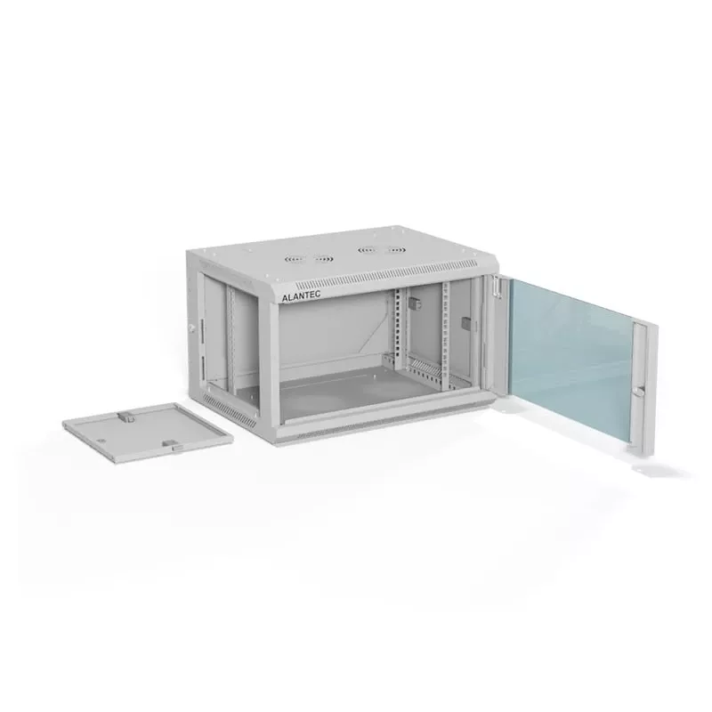 Armário de rack de parede 19 polegadas A-LAN ALANTEC 6U 600x450 mm, aço, porta de vidro temperado, com fechadura, cinzento