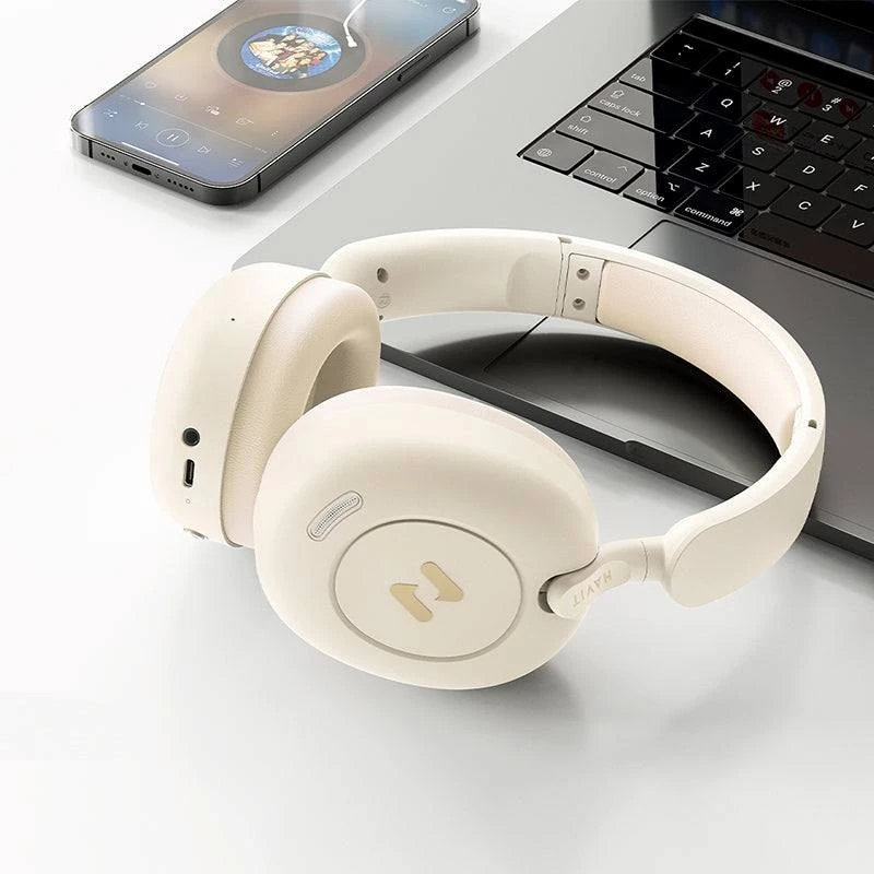 Auscultadores Bluetooth over-ear HAVIT H655BT PRO — auscultadores sem fios, bege, áudio Bluetooth