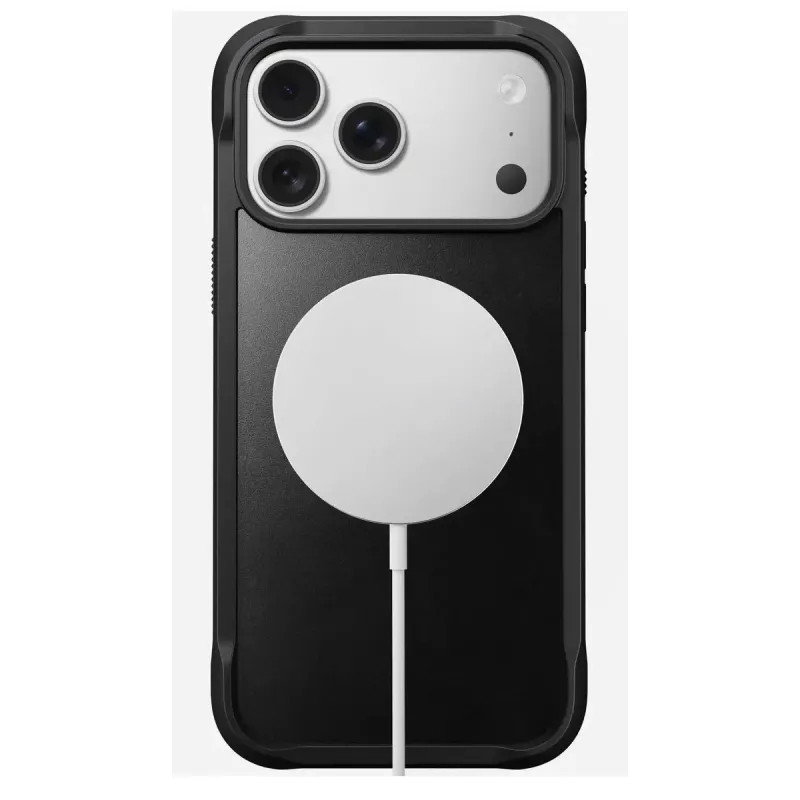 Capa para telemóvel Nomad Rugged Leather Case para iPhone 17 Pro Max, capa, pele + TPU + PC, compatível com ecrã de 17,5 cm (6,9 polegadas), preto