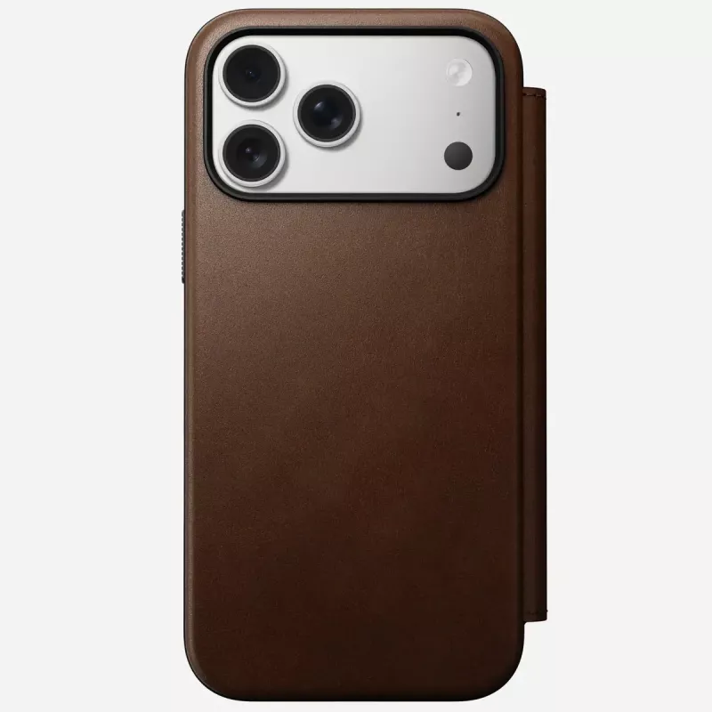 Capa para telemóvel em pele Nomad Modern Leather Folio para iPhone 17 Pro Max (6,9 polegadas) castanho, pele/alumínio, 4 compartimentos para cartões