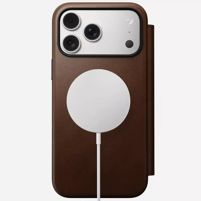 Capa para telemóvel em pele Nomad Modern Leather Folio para iPhone 17 Pro Max (6,9 polegadas) castanho, pele/alumínio, 4 compartimentos para cartões