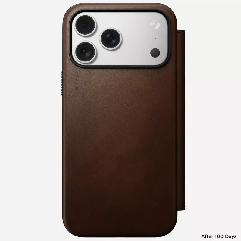 Capa para telemóvel em pele Nomad Modern Leather Folio para iPhone 17 Pro Max (6,9 polegadas) castanho, pele/alumínio, 4 compartimentos para cartões