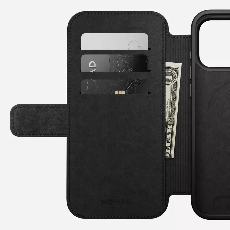 Capa para telemóvel em pele Nomad Modern Leather Folio para iPhone 17 Pro Max (6,9 polegadas) castanho, pele/alumínio, 4 compartimentos para cartões