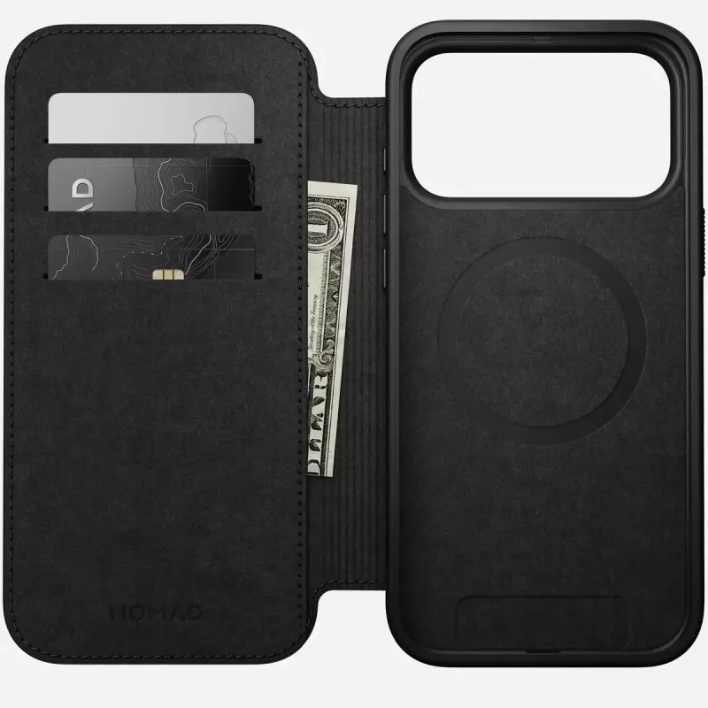 Capa para telemóvel em pele Nomad Modern Leather Folio para iPhone 17 Pro Max (6,9 polegadas) castanho, pele/alumínio, 4 compartimentos para cartões
