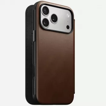 Capa para telemóvel em pele Nomad Modern Leather Folio para iPhone 17 Pro Max (6,9 polegadas) castanho, pele/alumínio, 4 compartimentos para cartões