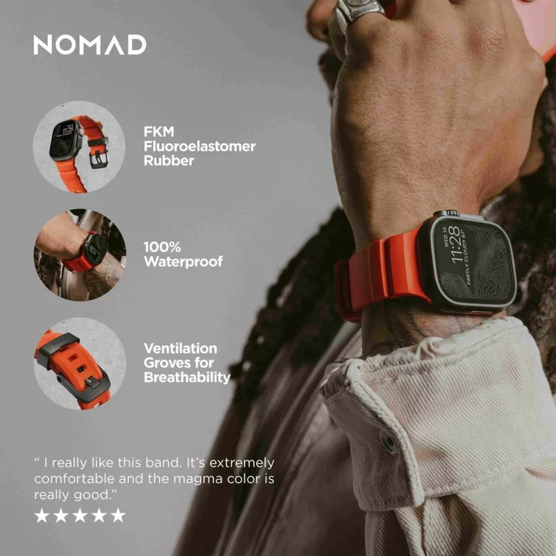 NOMAD Rocky Point bracelete para Apple Watch 46/49 mm, FKM e titânio, Magma/Black Hardware