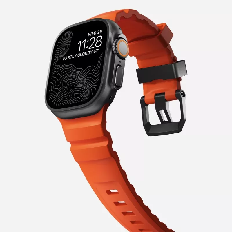NOMAD Rocky Point bracelete para Apple Watch 46/49 mm, FKM e titânio, Magma/Black Hardware