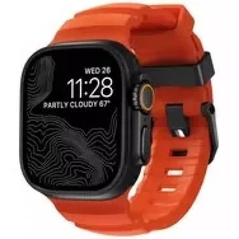 NOMAD Rocky Point bracelete para Apple Watch 46/49 mm, FKM e titânio, Magma/Black Hardware