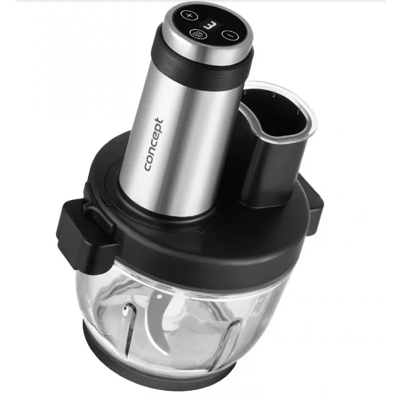 Robot de cozinha Concept RM3300 com taça de vidro de 2 L, preto, caixa em aço inoxidável, 220–240 V