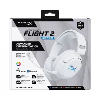 Headset gaming sem fios KINGSTON HyperX Cloud Flight 2 com USB-C e Bluetooth, branco