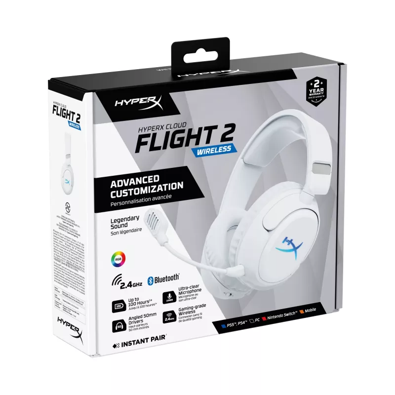 Headset gaming sem fios KINGSTON HyperX Cloud Flight 2 com USB-C e Bluetooth, branco