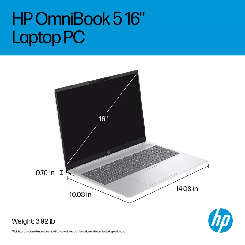 HP OmniBook 5 16-ba1003na Intel® Core™ i7 i7-1355U Portátil 40,6 cm (16 polegadas) 2K 16 GB LPDDR5x-SDRAM 512 GB SSD Wi-Fi 6 (802.11ax) Windows 11 Home prateado (recondicionado)