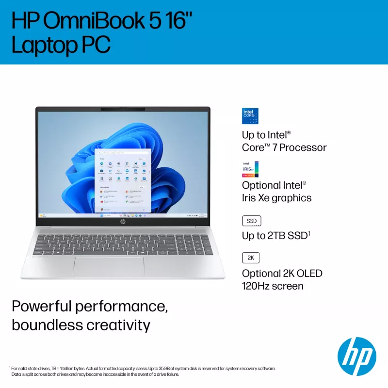 HP OmniBook 5 16-ba1004na Intel® Core™ i5 i5-1334U Portátil 40,6 cm (16 polegadas) 2K 16 GB LPDDR5x-SDRAM 512 GB SSD Wi-Fi 6 (802.11ax) Windows 11 Home prateado (recondicionado)