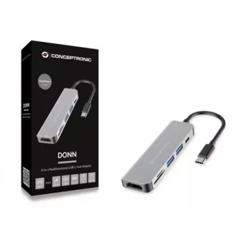 Conceptronic DONN02G Docking station/replicador de portas para portátil USB 3.2 Gen 1 (3.1 Gen 1) Type-C alumínio