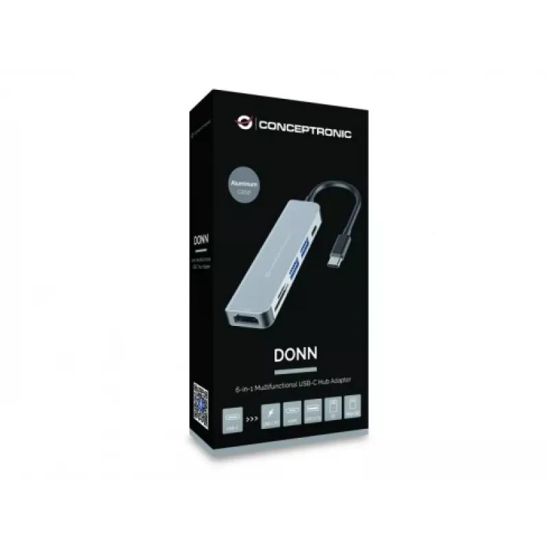 Conceptronic DONN02G Docking station/replicador de portas para portátil USB 3.2 Gen 1 (3.1 Gen 1) Type-C alumínio