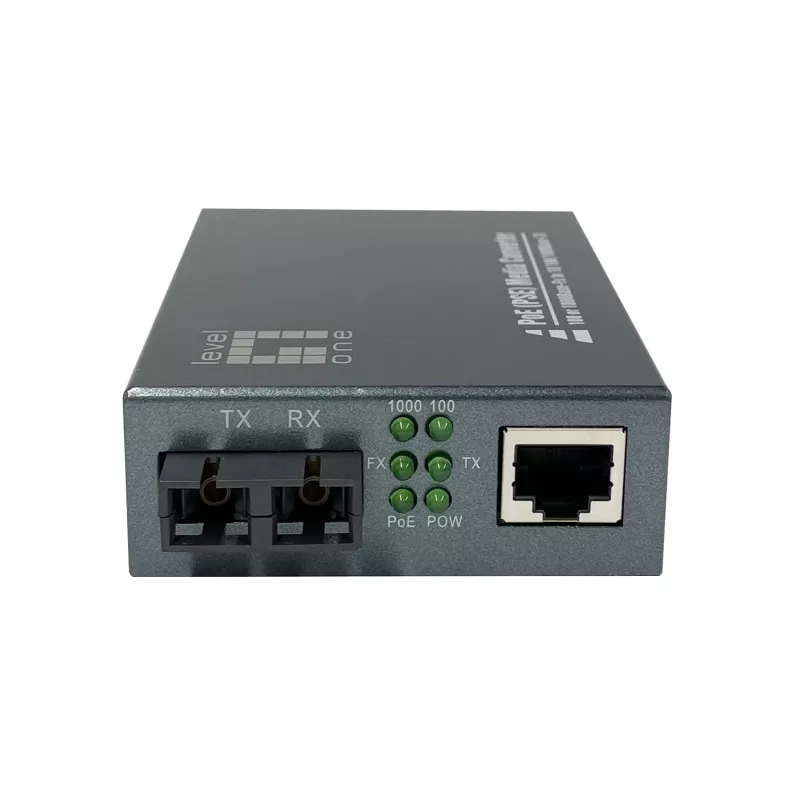 LevelOne Conversor de meios RJ45 para SC Gigabit, PoE PSE, fibra monomodo, 20km
