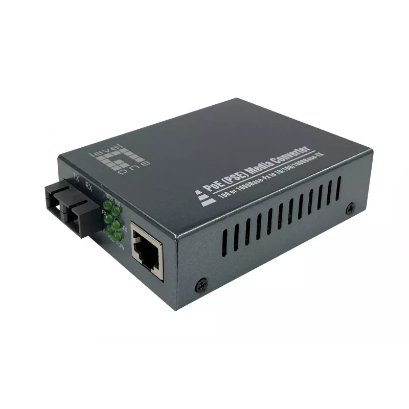 LevelOne Conversor de meios RJ45 para SC Gigabit, PoE PSE, fibra monomodo, 20km