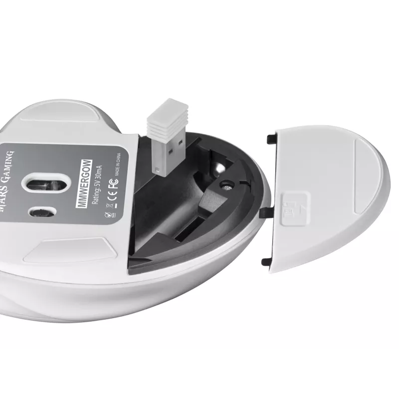 Rato sem fios Mars Gaming MMWERGO ergonómico branco, para destros, mecânico, RF sem fios, 3200 DPI, branco