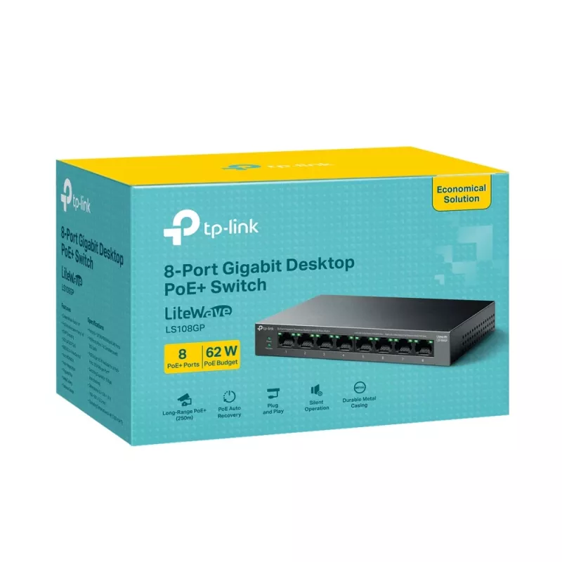 Switch de secretária TP-Link LiteWave 8 portas Gigabit com 8 portas PoE+