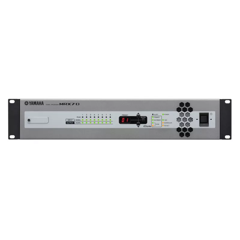 Processador AV Yamaha MRX7-D preto, prateado com ecrã LCD incorporado