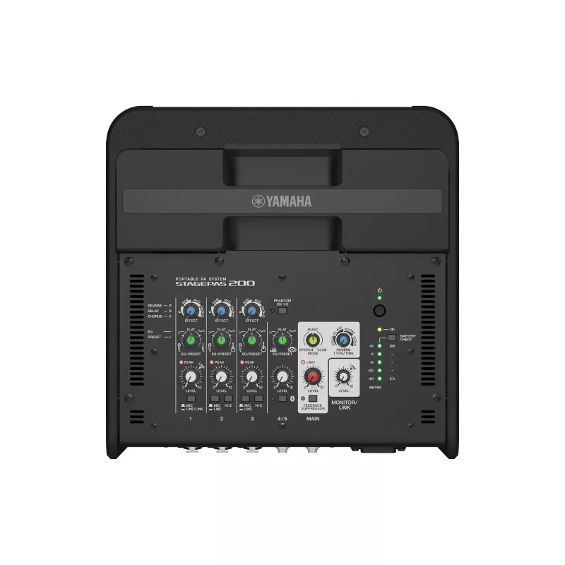 Sistema de PA autónomo YAMAHA STAGEPAS 200BTR — 180 W, 2 vias, 60–20.000 Hz, preto