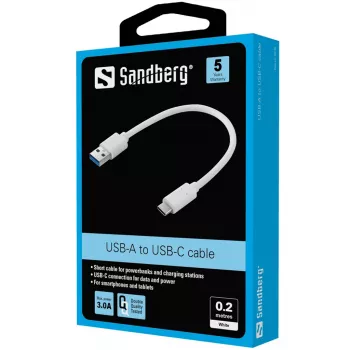 Sandberg USB-C 3.1 > USB-A 3.0 0,2 M, 0,2 m, USB C, USB A, USB 3.2 Gen 1 (3.1 Gen 1), branco