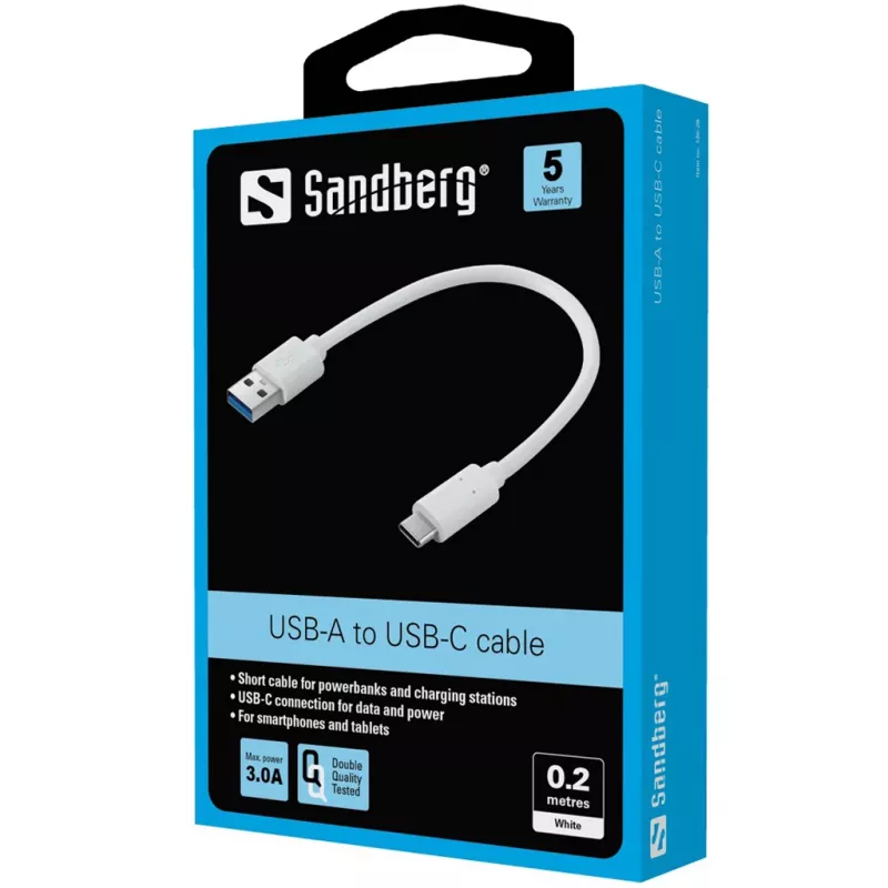 Sandberg USB-C 3.1 > USB-A 3.0 0,2 M, 0,2 m, USB C, USB A, USB 3.2 Gen 1 (3.1 Gen 1), branco