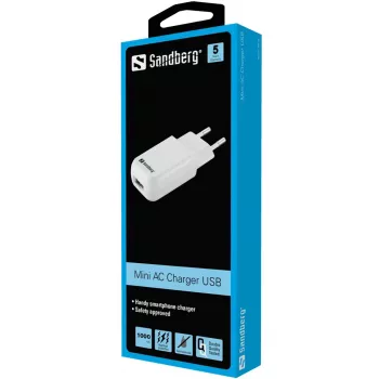 Sandberg Carregador de CA Mini USB 1A EU, interior, AC, 5 V, preto, branco