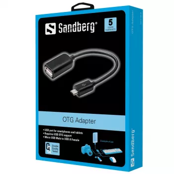 Sandberg Adaptador OTG MicroUSB M - USB F, Micro-USB B, USB A, USB 2.0, macho/fêmea, 0,48 Gbit/s, preto