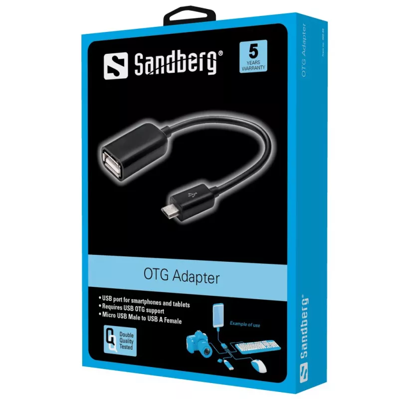 Sandberg Adaptador OTG MicroUSB M - USB F, Micro-USB B, USB A, USB 2.0, macho/fêmea, 0,48 Gbit/s, preto
