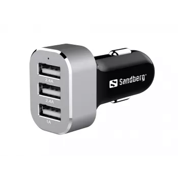 Sandberg Carregador Multi Car 3xUSB, automóvel, isqueiro, USB, 5 V, preto, prateado