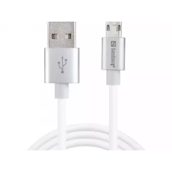 Sandberg Cabo MicroUSB reversível 1m, 1 m, USB A, Micro-USB A, prateado, branco