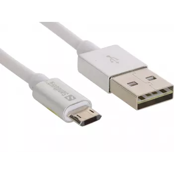 Sandberg Cabo MicroUSB reversível 1m, 1 m, USB A, Micro-USB A, prateado, branco