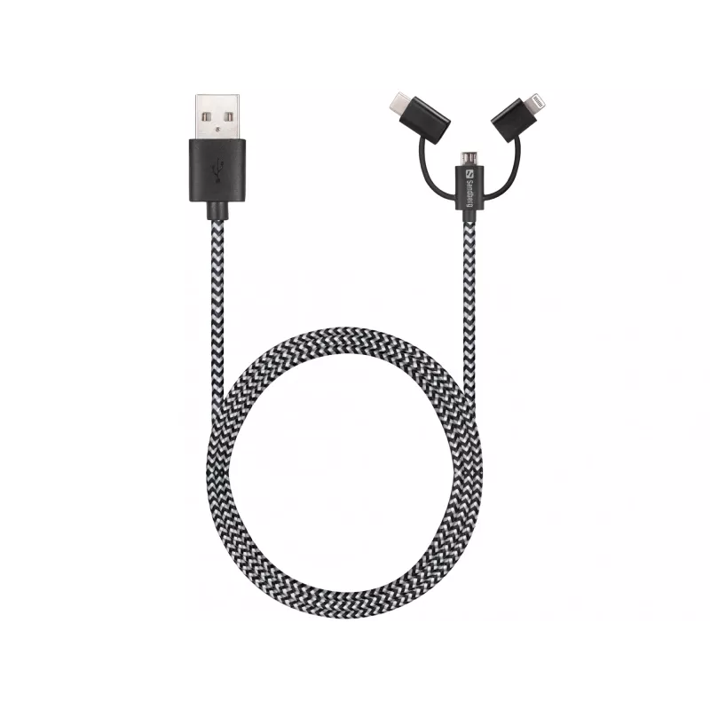 Sandberg 3in1 Lightning+MicroUSB+USB-C 1m, 1 m, Micro-USB A, USB A, macho/macho, preto, cinzento