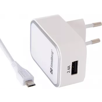 Sandberg Carregador de CA EU Micro-USB 2,4 A, para interiores, AC, 5 V, branco
