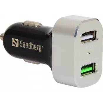 Sandberg Carregador de automóvel 1xQC 3.0+1xUSB2.4A, automóvel, isqueiro, 12 V, alumínio, preto
