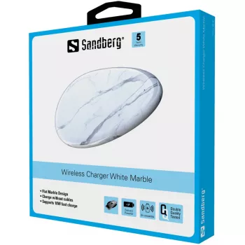 Sandberg Carregador sem fios White Marble, USB, carregamento sem fios, PowerIQ, 1 m, preto, branco