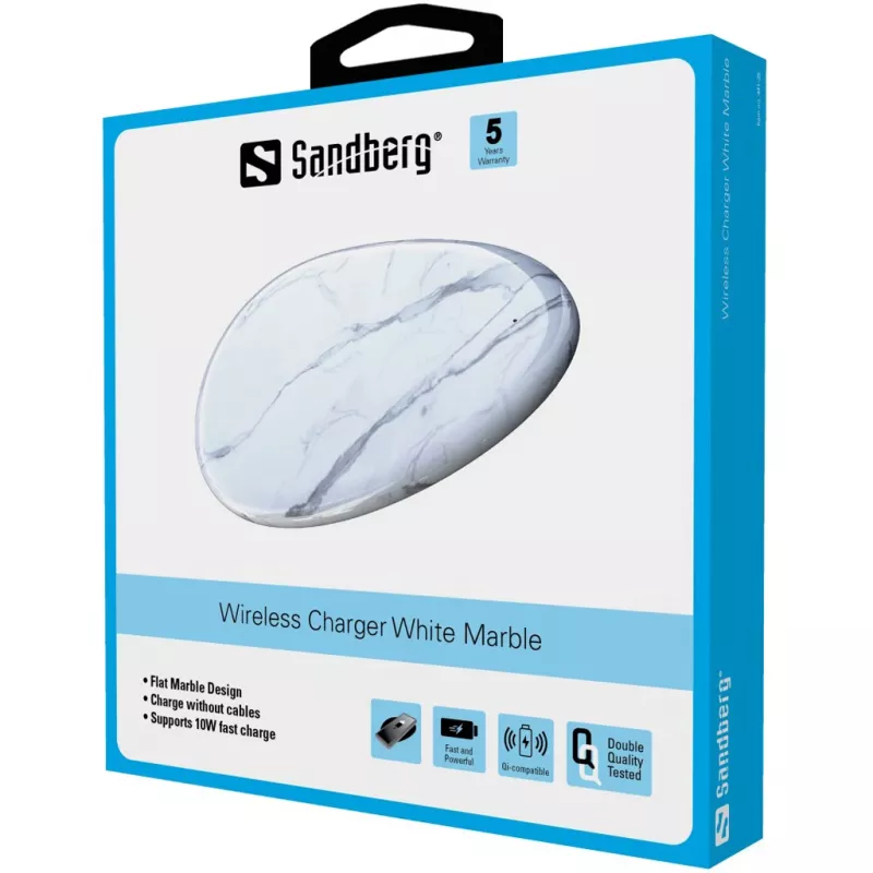 Sandberg Carregador sem fios White Marble, USB, carregamento sem fios, PowerIQ, 1 m, preto, branco