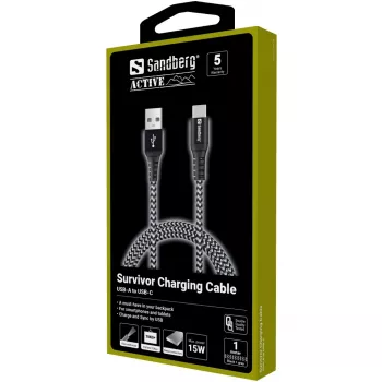 Sandberg Cabo Survivor USB-C—USB-A 1 m, 1 m, USB A, USB C, USB 2.0, preto, cinzento