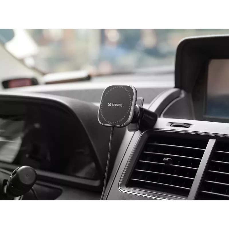 Sandberg Carregador magnético sem fios In Car 15W, automóvel, USB, carregamento sem fios, 1,2 m, preto